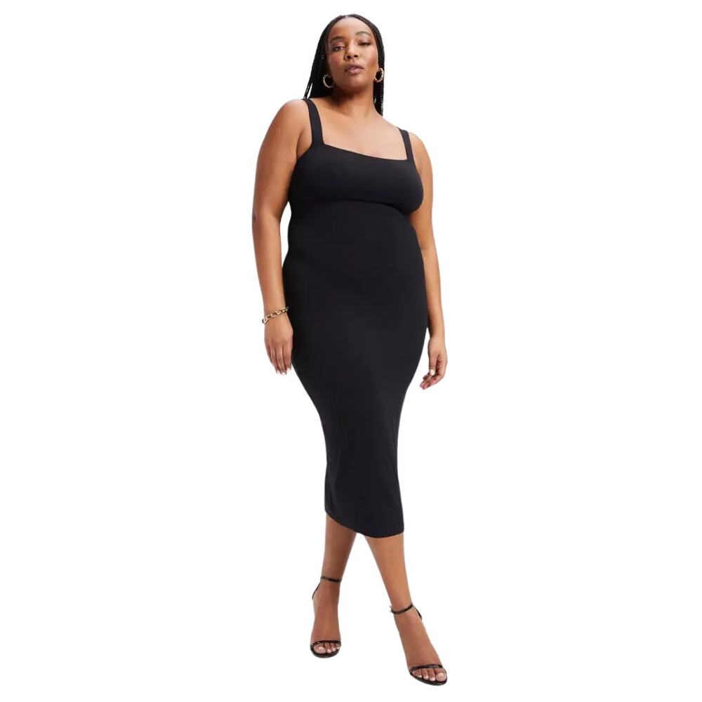Good American Dress Womens 7 4X Black 90s Tank Midi Bodycon Stretch Cocktail LBD